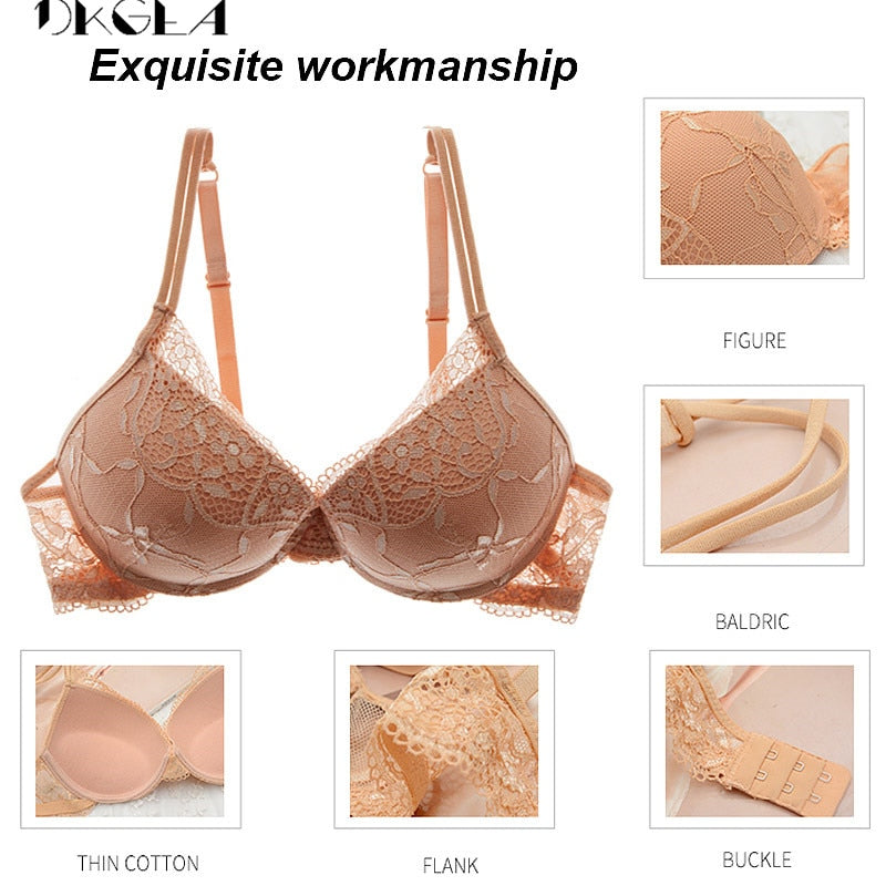 Black padded push up lace bra and matching panty set front view