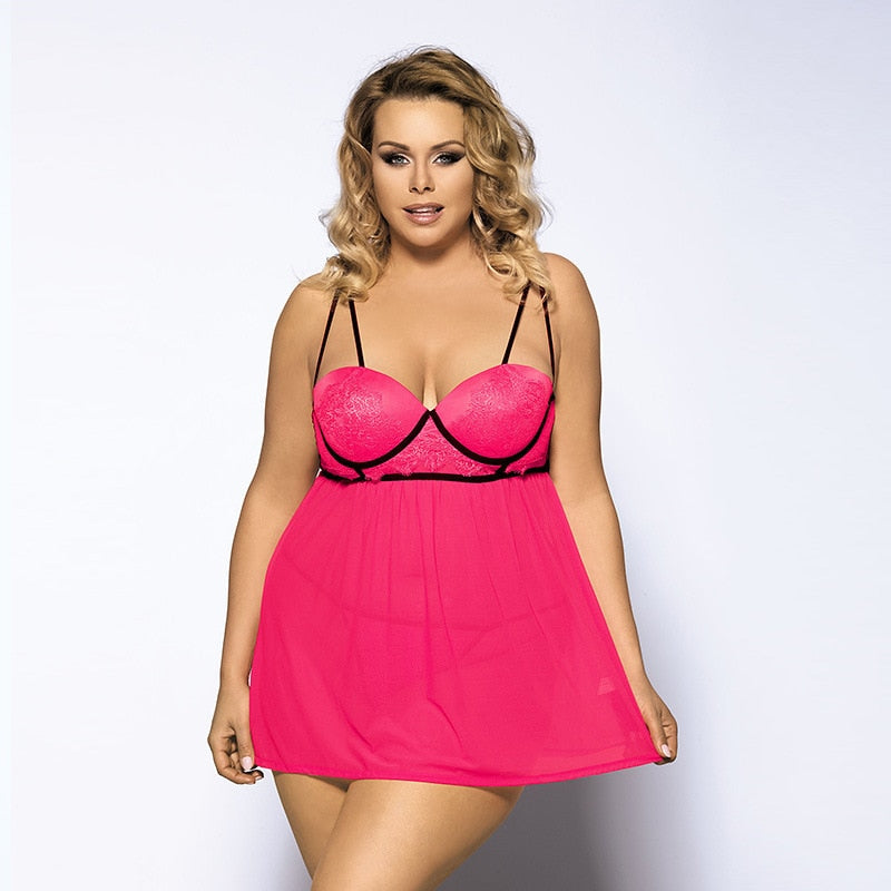 Side view of plus size halter babydoll lingerie showing fit and curves