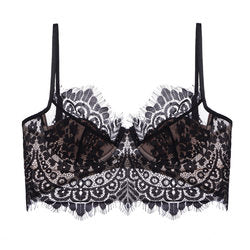 Black lace bra on a white background