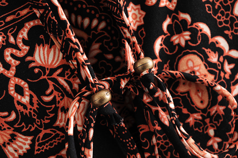 Bohemian Vacation Positioning Printing Loose Big Hem Long Sleeve Dress Long