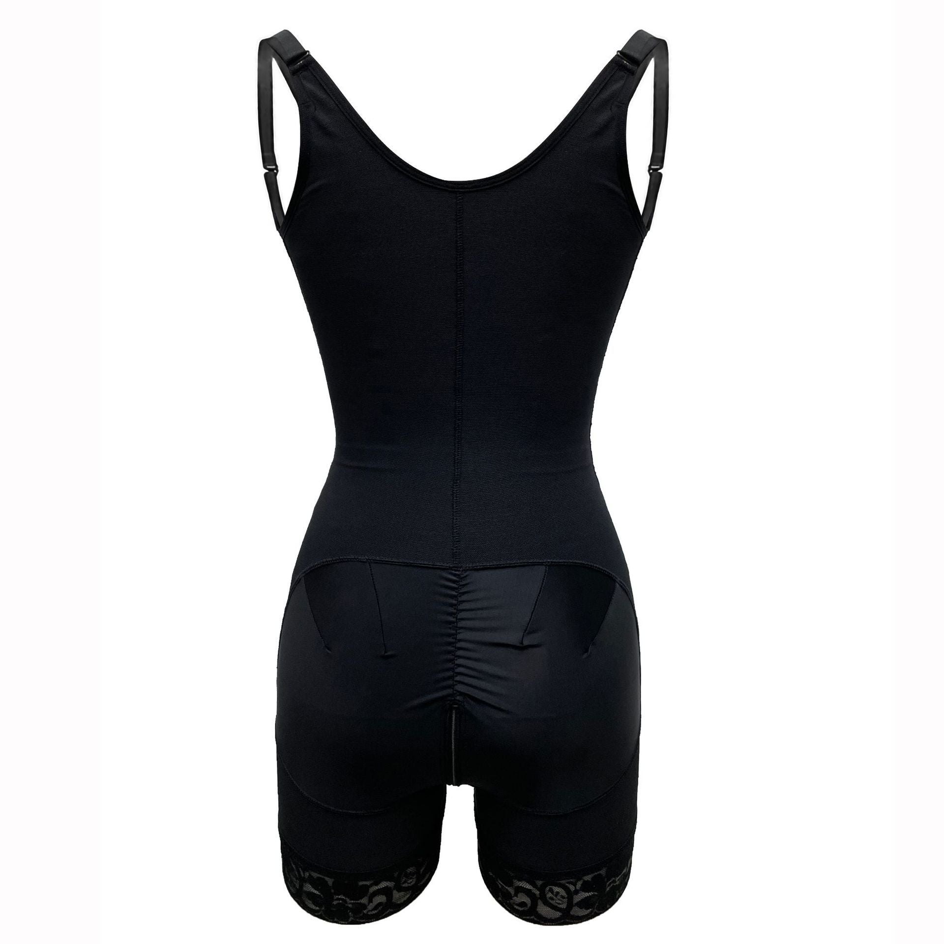Side view showing tight fit and waist compression