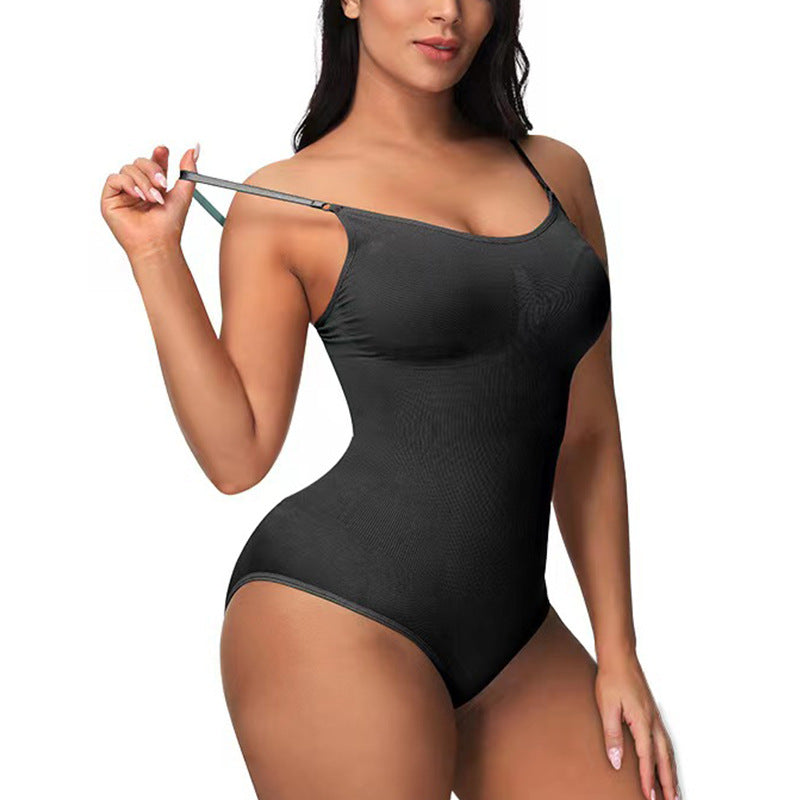 Plus size woman wearing seamless one-piece body shaper