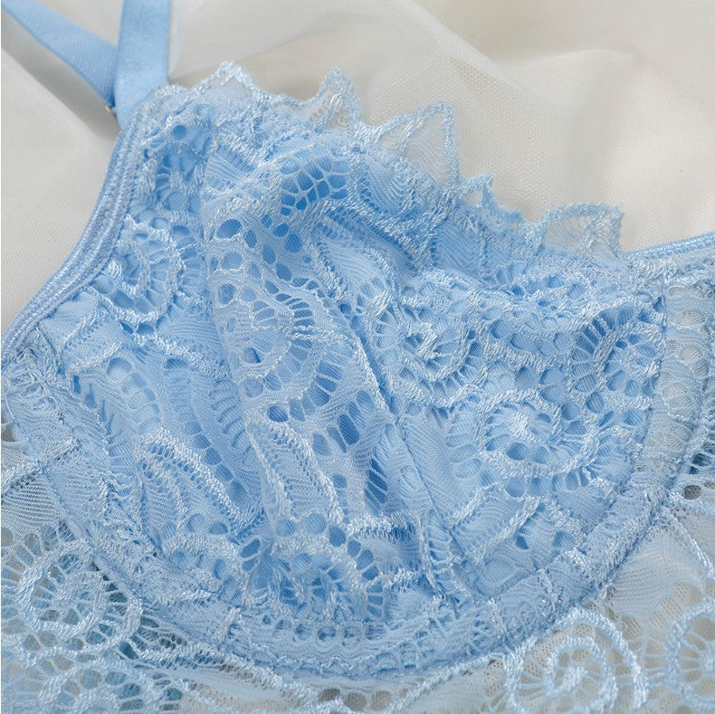 sheer lace bra with ci‑shaped cups and cut‑out design