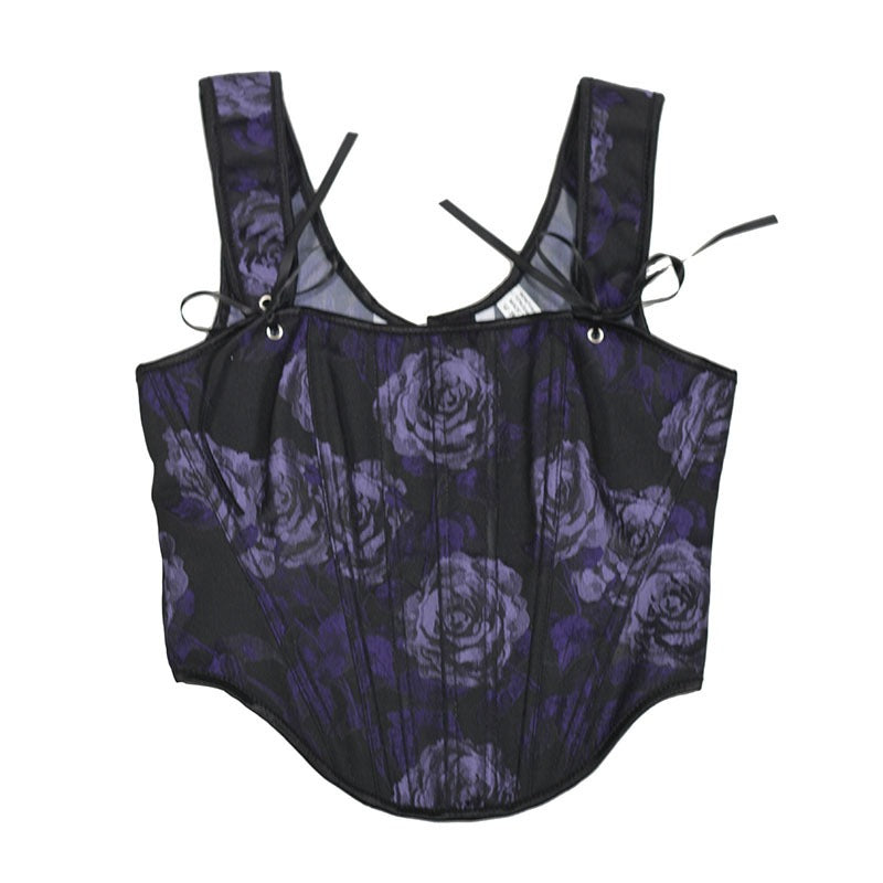 Plus size woman wearing rose print herringbone corset body shaper front view