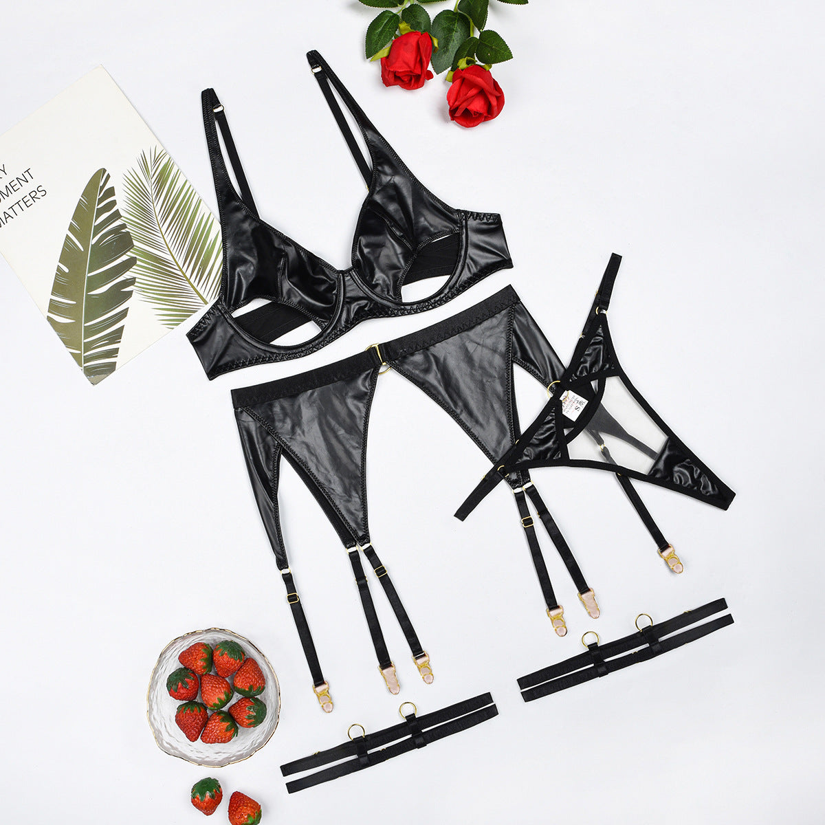 “Close-up of transparent fabric and hollow-out details on sexy erotic lingerie”