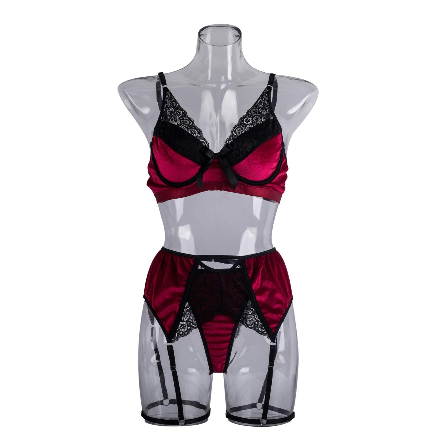Rear view showing adjustable straps and support in the steel-ring lace set on curves