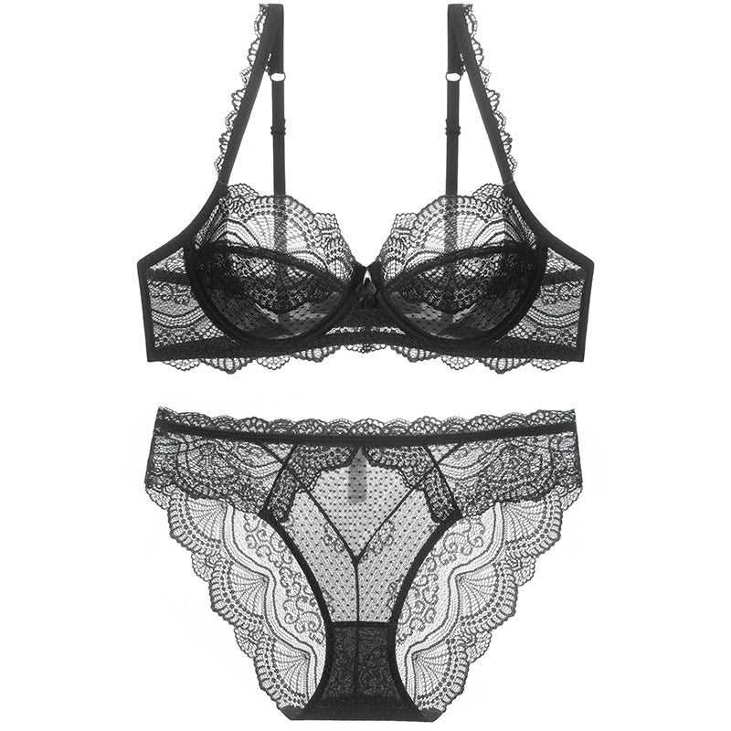 Plus size woman wearing thin lace pure desire lingerie front view