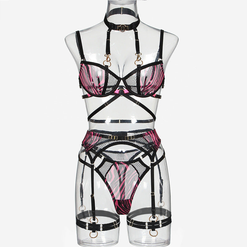 Back view showing halter neck and detachable components of the mesh set