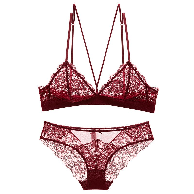 Plus size model wearing adjustable 3/4 cup push-up bra and matching panties