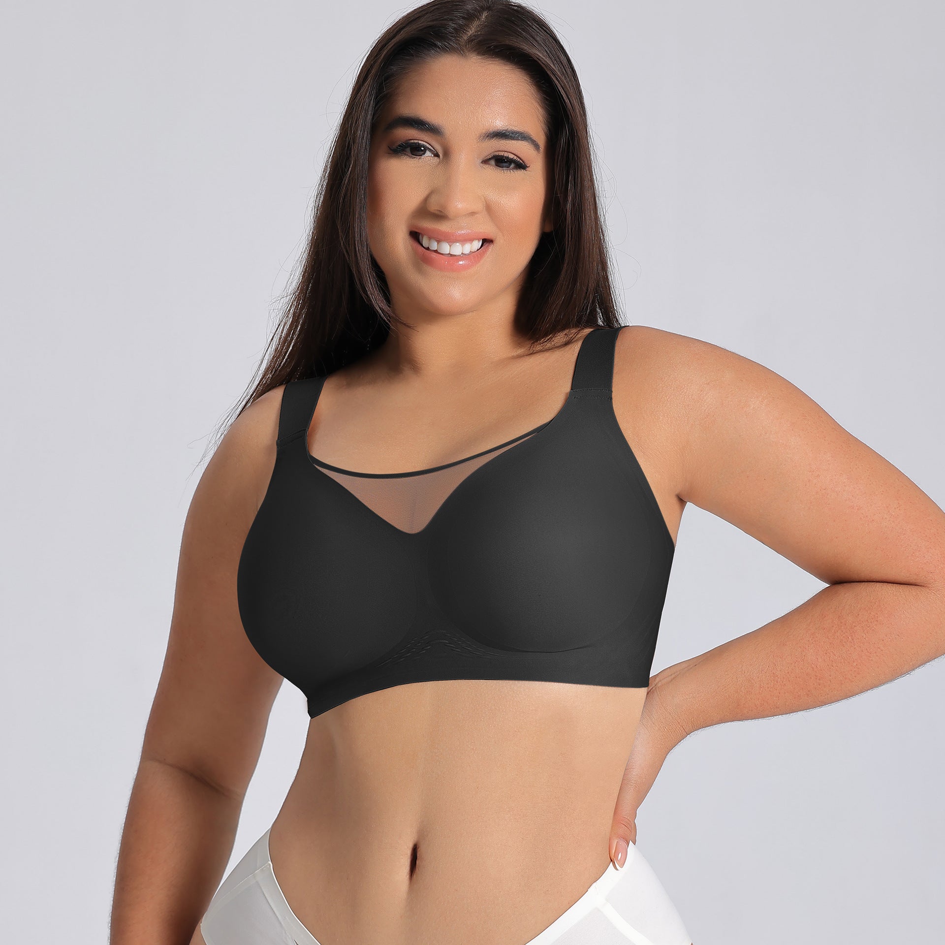 mesh lift bra with gathered cup design for curvy women