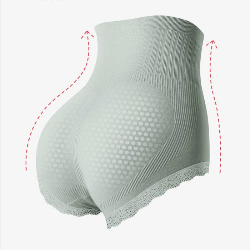 Plus size model wearing high waist body shaper panties for tummy control