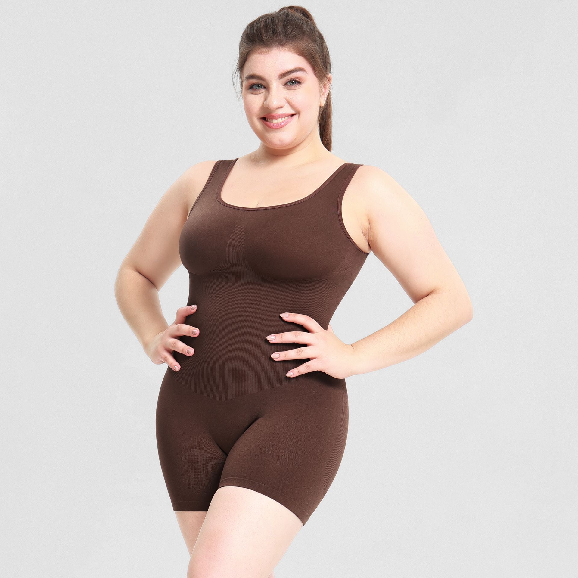 Side view showing tummy control and waist slimming