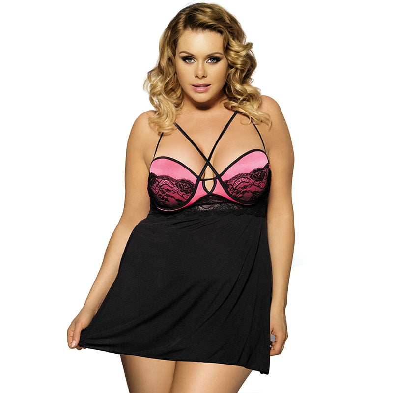 “Close-up of delicate lace and satin detailing on erotic babydoll lingerie”