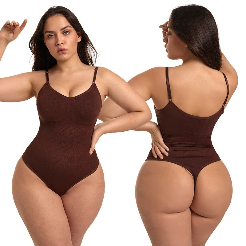Side view showing waist cinching and hip lifting effect