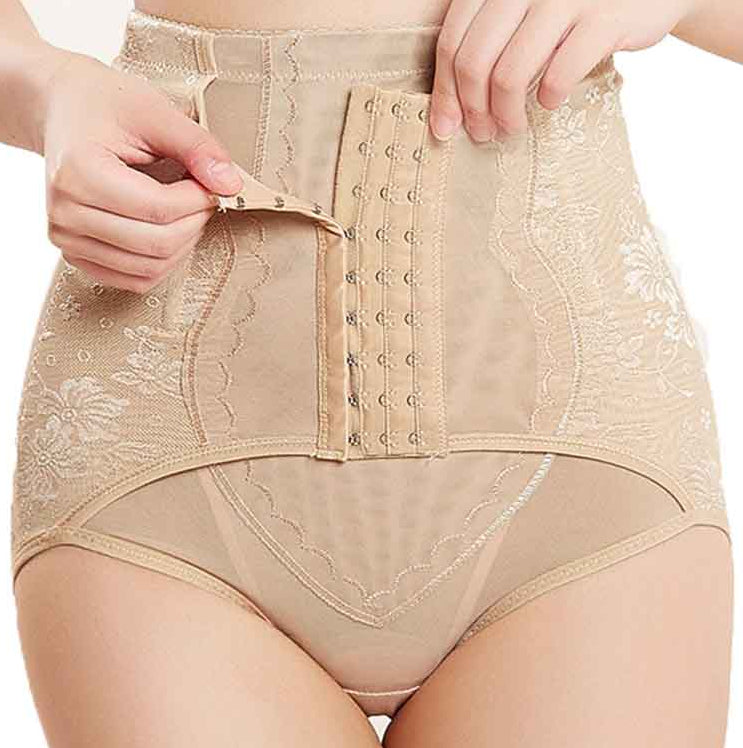 Plus size model wearing high waist body shaper panties for tummy and hip control