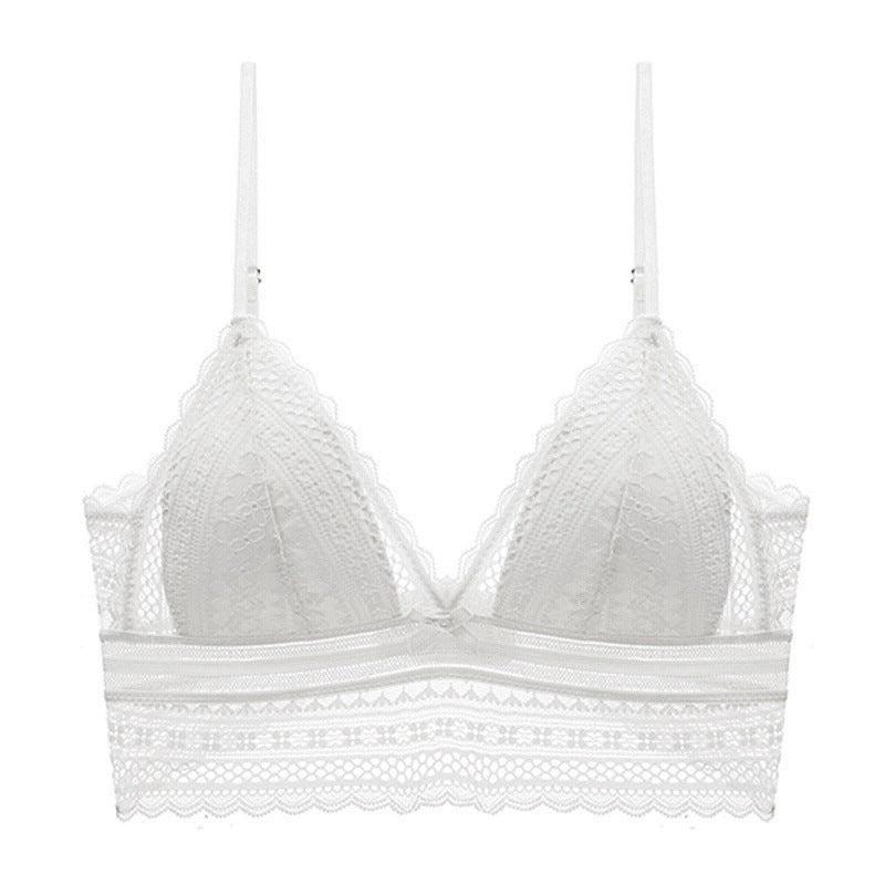 White bra with lace details on a white background