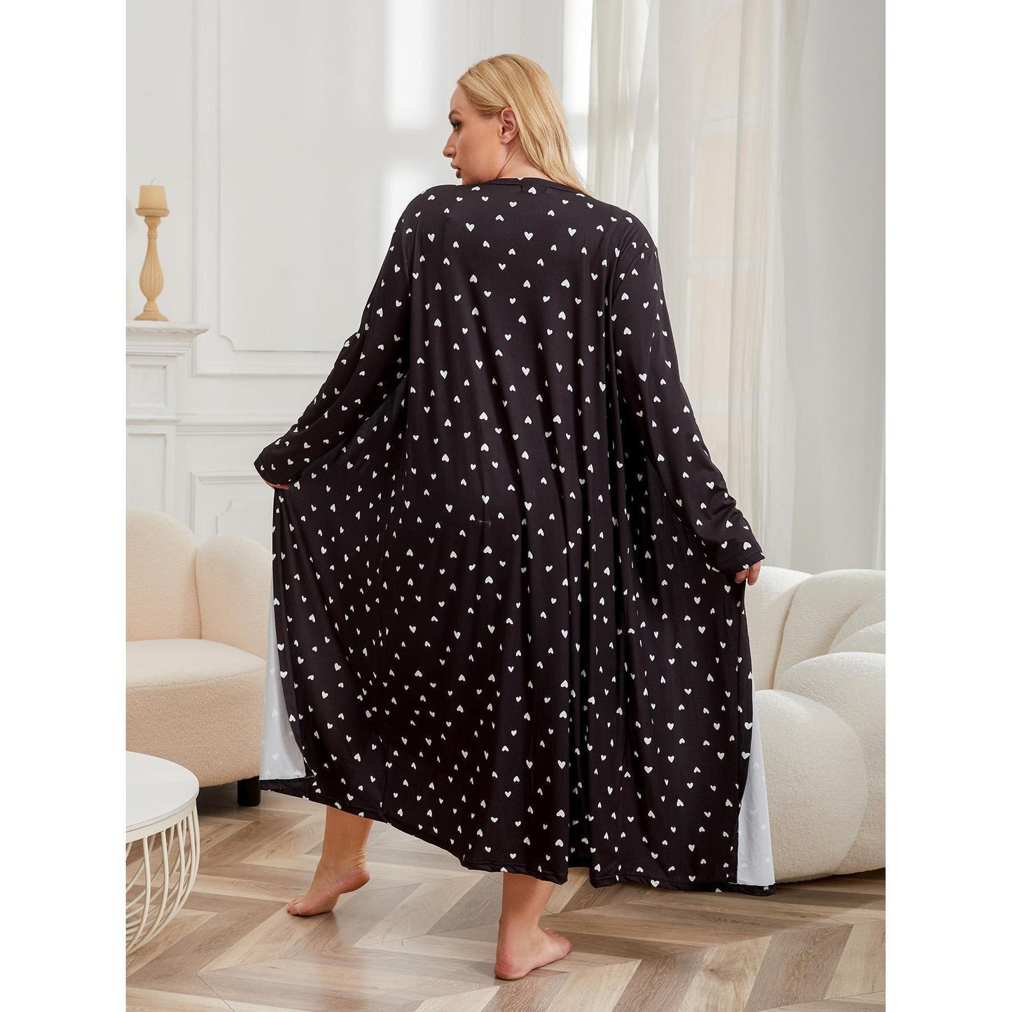Plus Size Satin Pajamas Set – Luxury Cool-Feel Nightgown & Bathrobe Two-Piece Homewear
