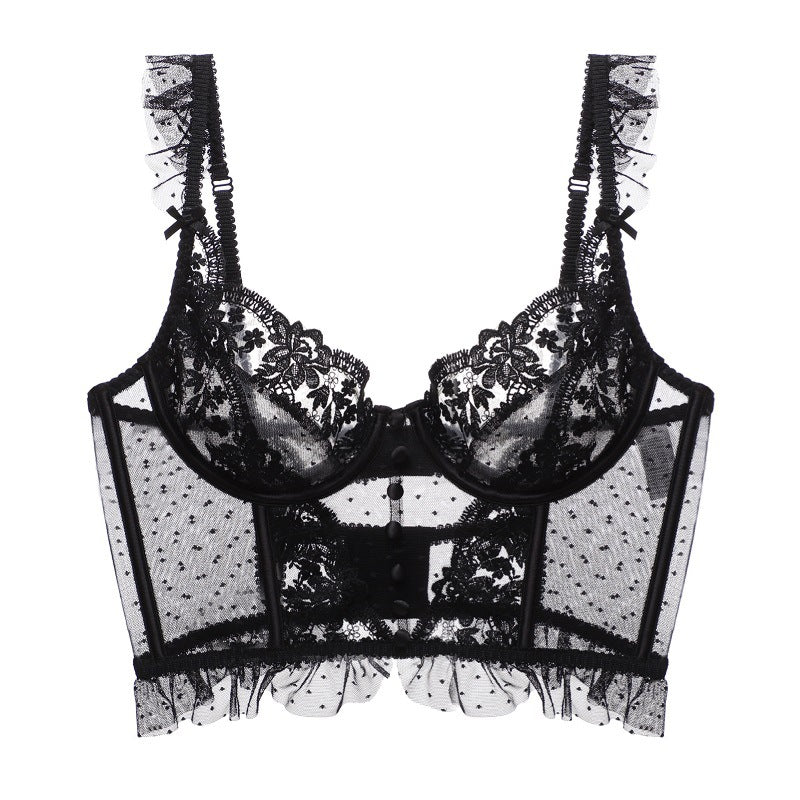 Black lace bra on a white background