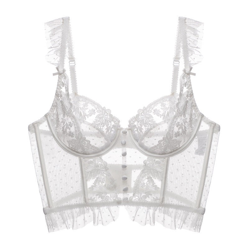White lace bralette on a white background