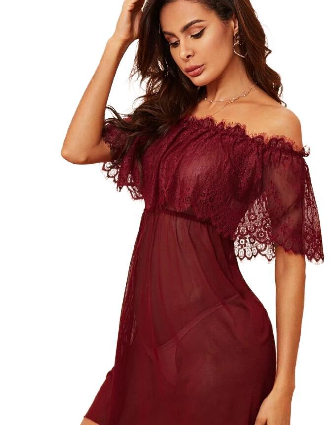 Plus Size Off Shoulder Nightgown - Sexy Lingerie Sleepwear for Curvy Women