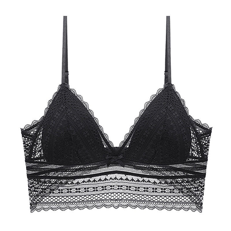 Black lace bra on a white background