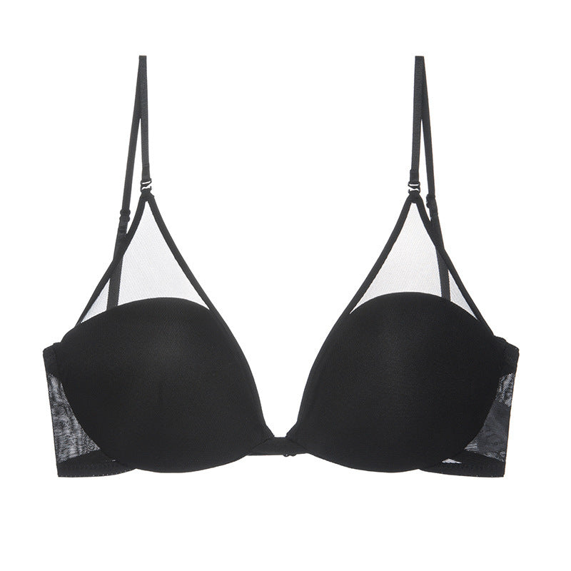 Black bra with mesh straps on a white background