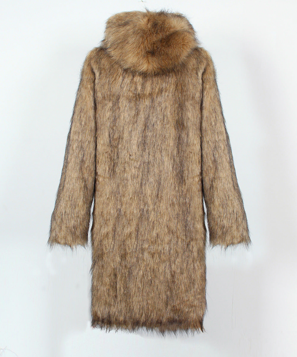 Brown fur coat with a fur collar on a white background