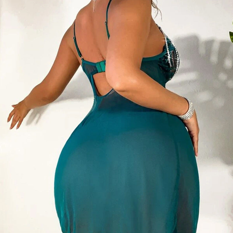 Elegant Pearl-Detail Slip Nightdress – Backless Transparent Sexy Sleepwear for Spring & Summer
