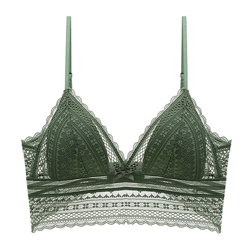 Green lace bra on a white background
