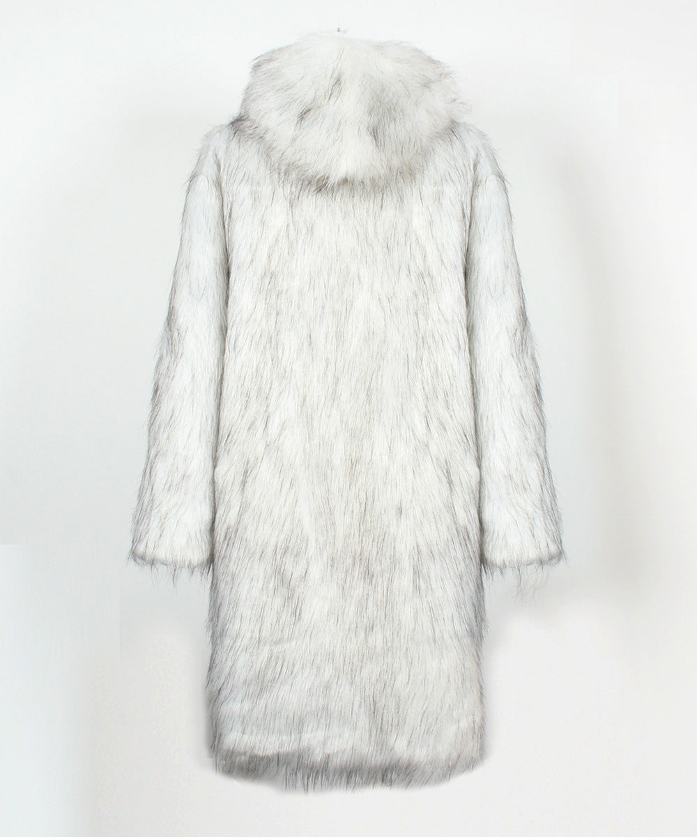 White fur coat with hood on a white background