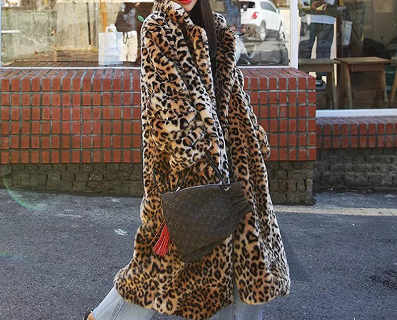 Close-up of soft leopard print faux fur and thick fleece lining on plus size coat