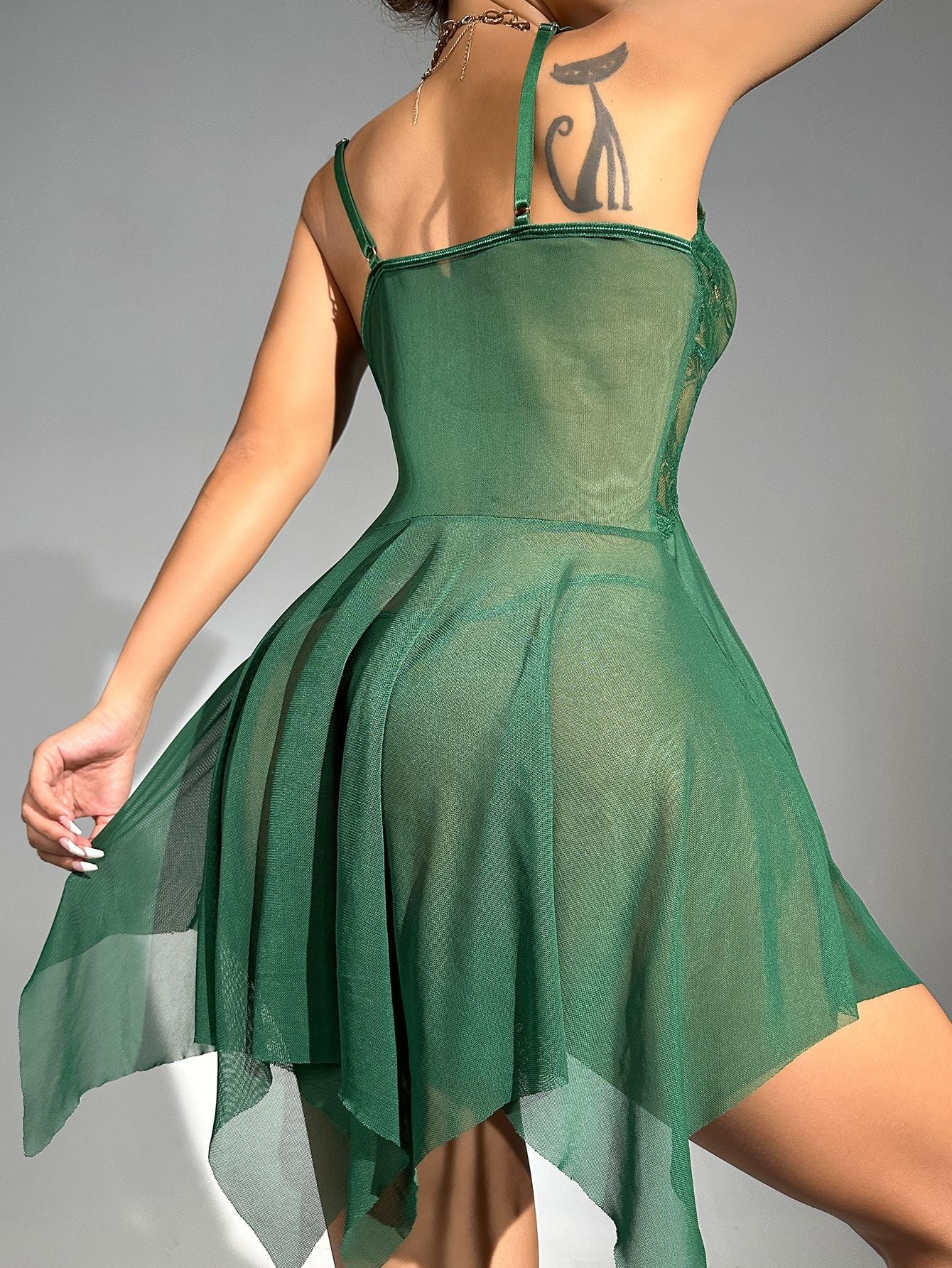 Sexy Lace Lingerie Set – See-Through Mesh Nightdress and Slip Pajamas for Women