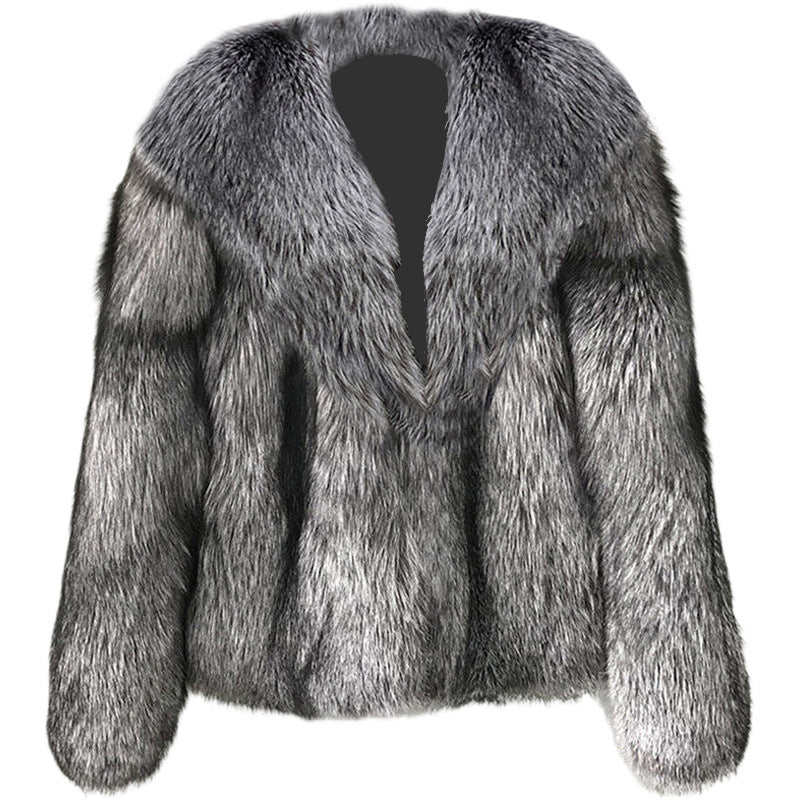 Gray fur jacket on a white background