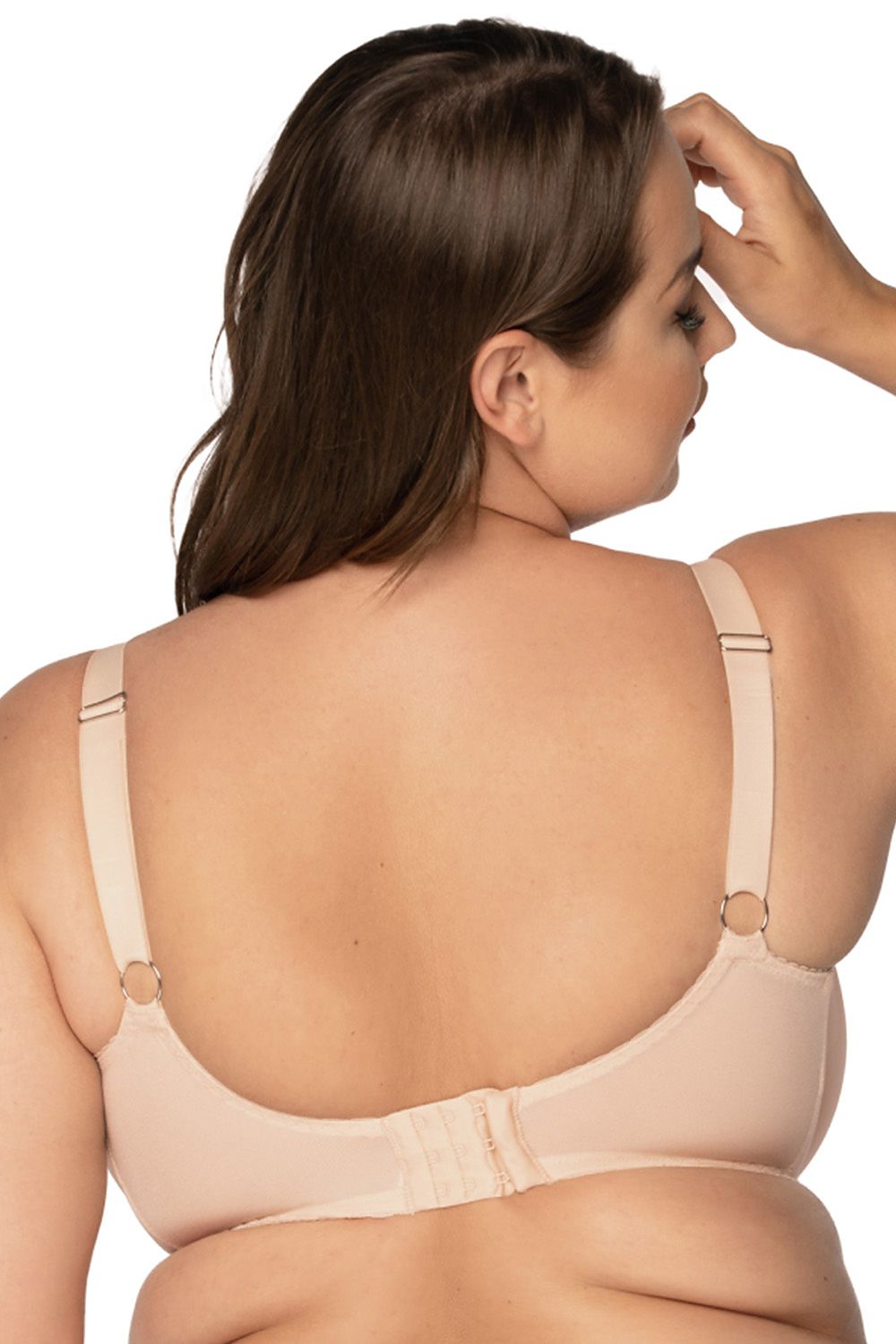“Back view of soft bra with wide hook-and-eye closure and nickel-free metal accessories”