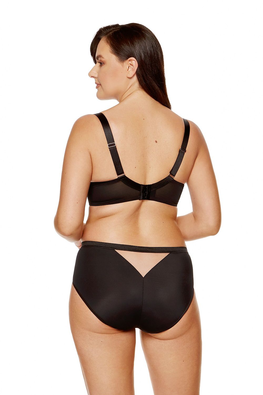 “Close-up of gold details and embroidery on semi-soft bra for curvy women”