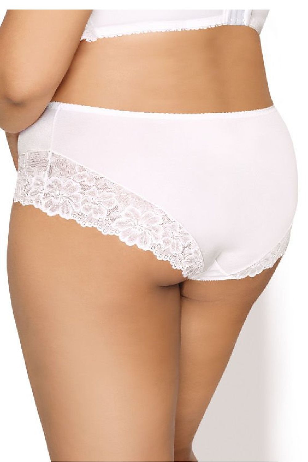 Comfortable plus size white Carmela panties – back view emphasizing elegant fit and feminine curves.