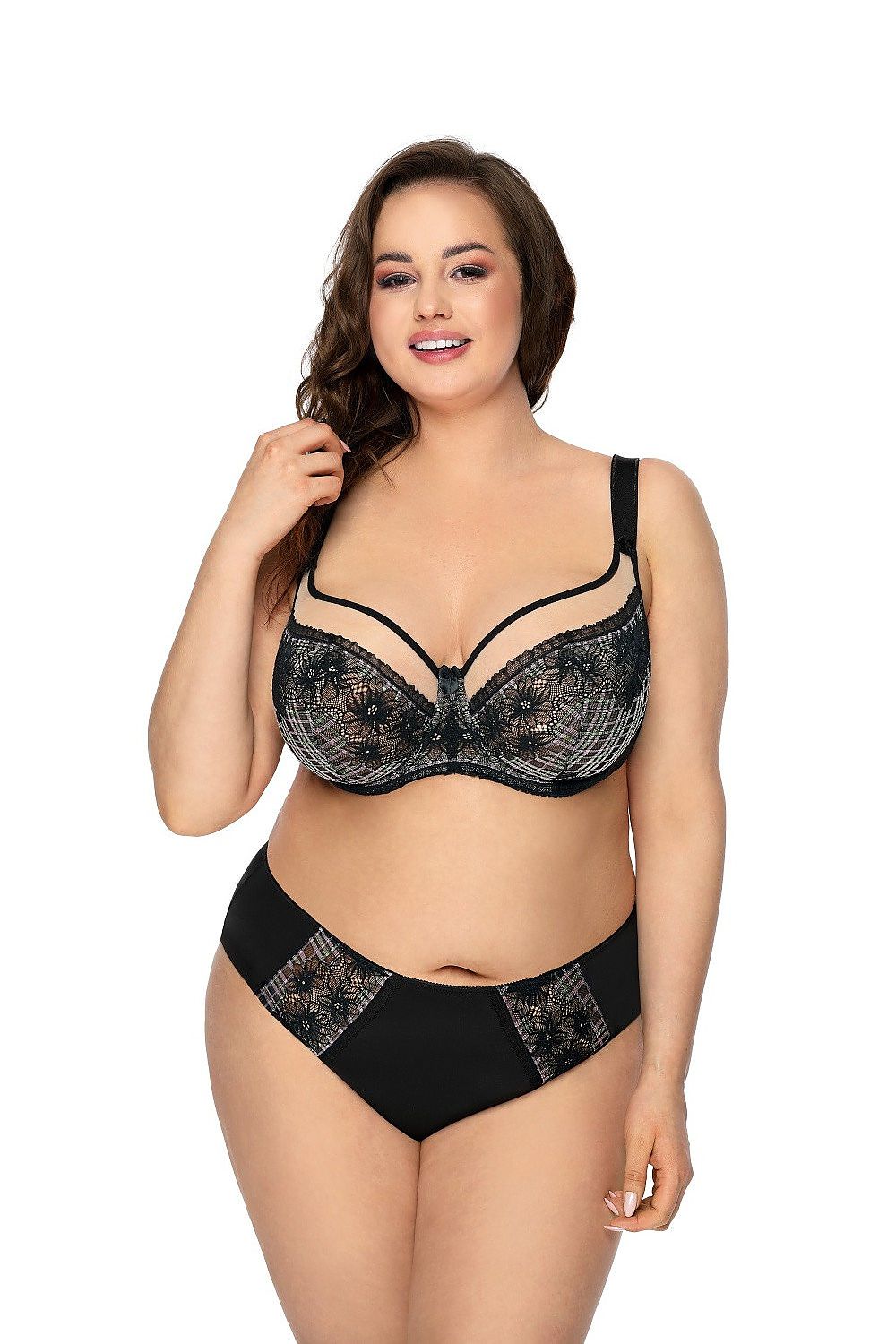 “Back view of Lissy bra showing black stretch fabric and hook closure”