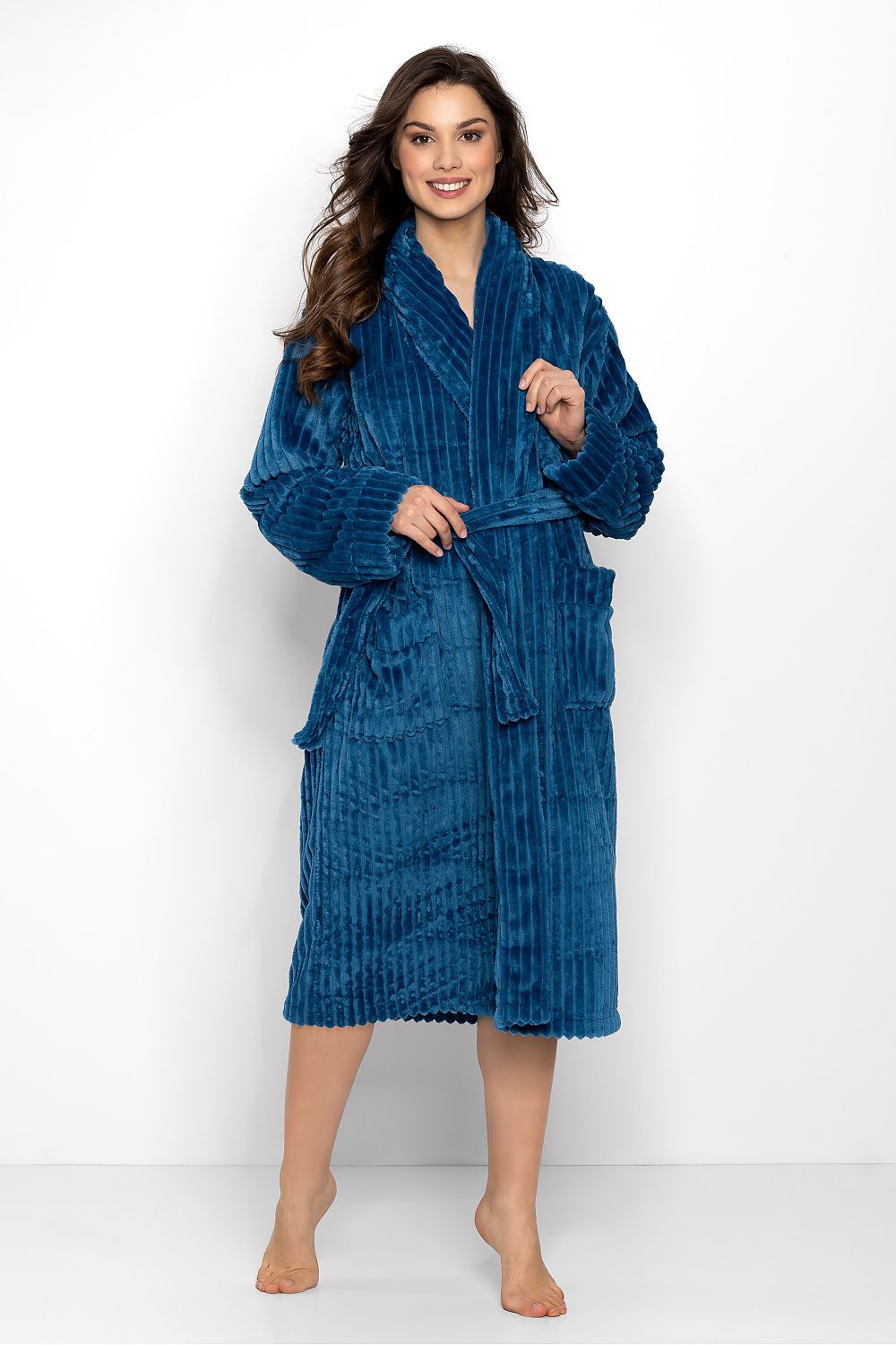 Elegant women’s dressing gown with long sleeves and belted waist