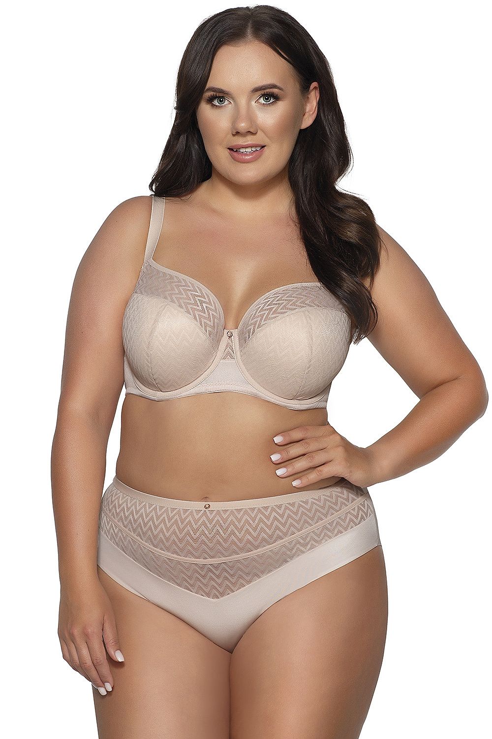 “Side view showing supportive underwires and adjustable straps”