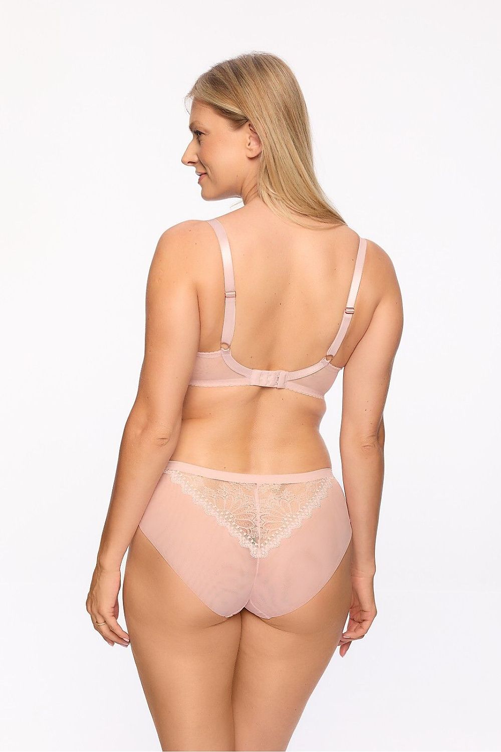 “Side view showing supportive stiffened cups and adjustable straps”