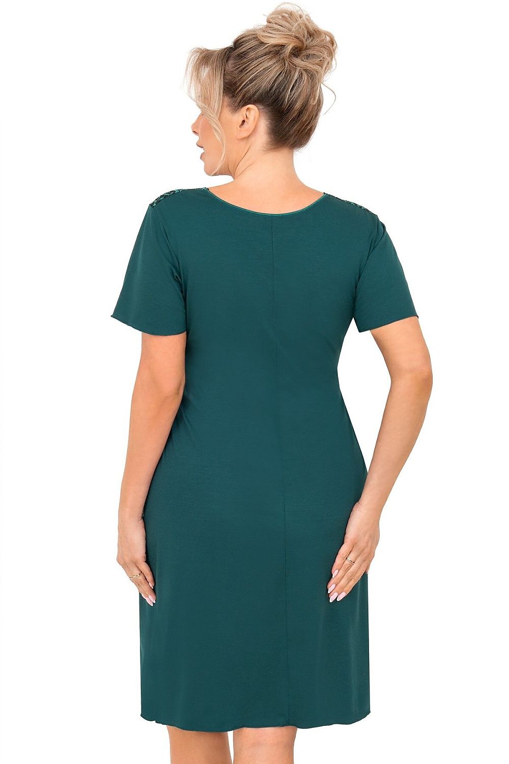 “Back view of knee-length plus size nightshirt with relaxed fit and smooth fabric”