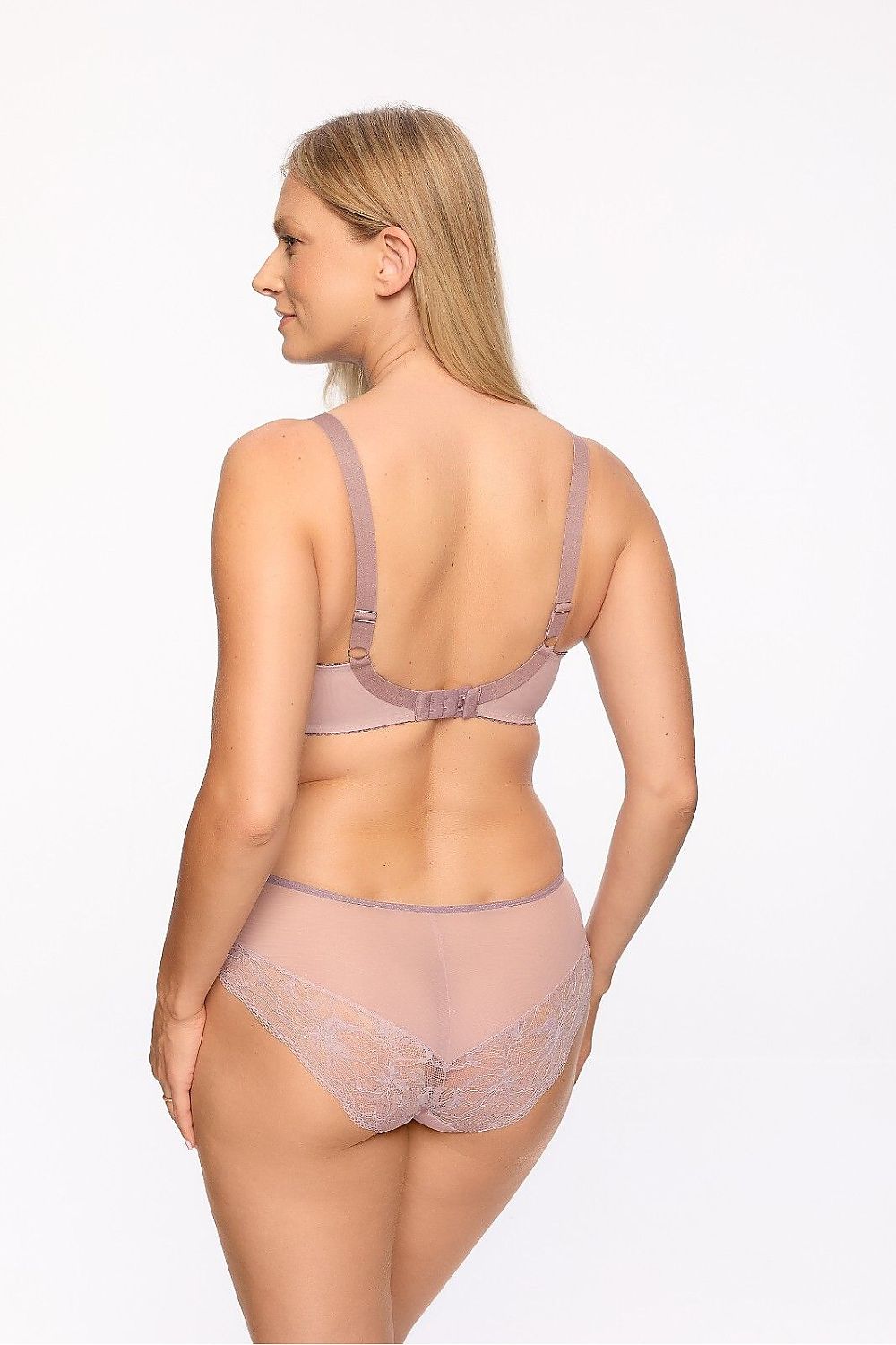 “Back view of plus size bra with adjustable straps and classic hook-and-eye closure”