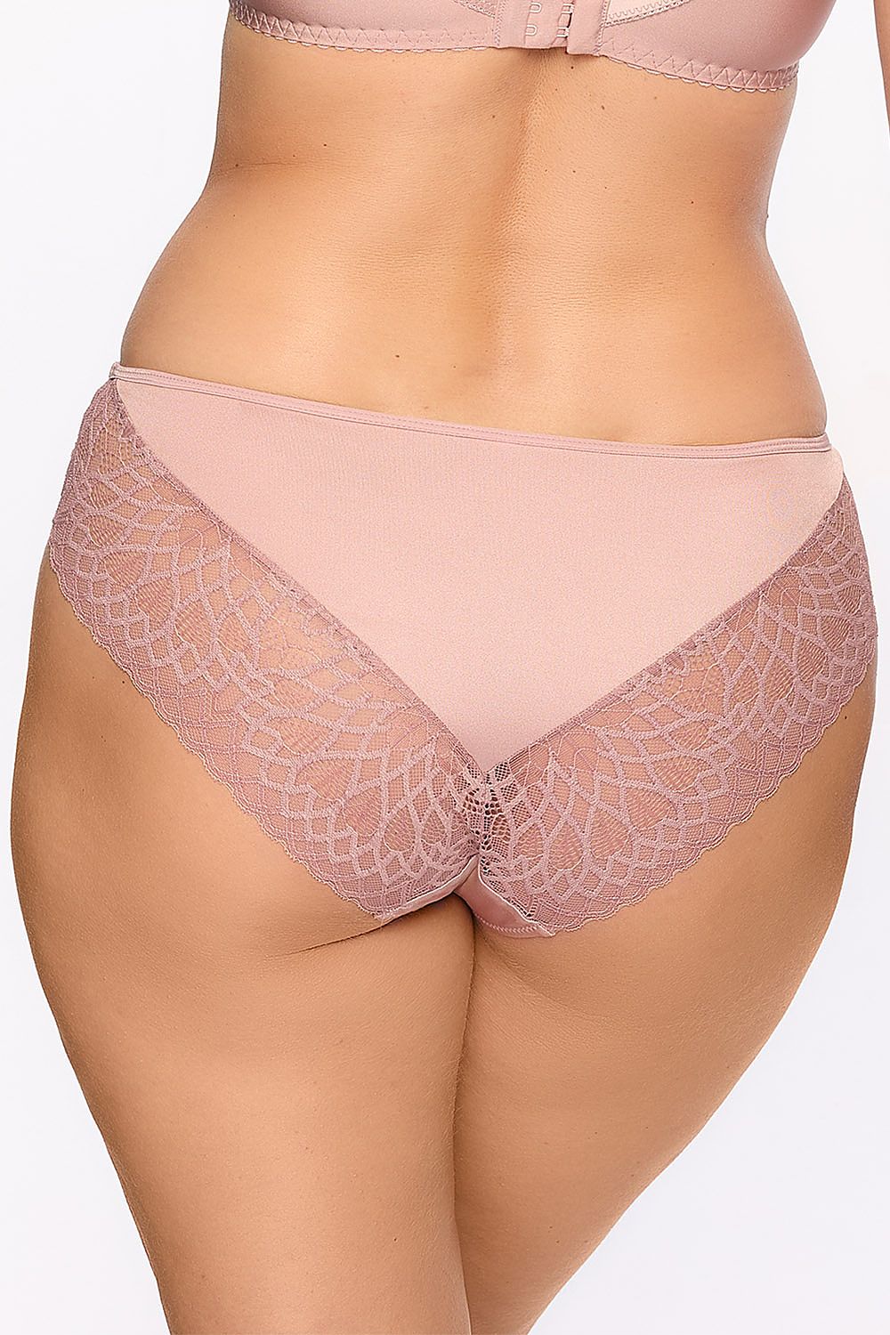“Side view of elegant plus size panties highlighting flat elastic waistband and lace”