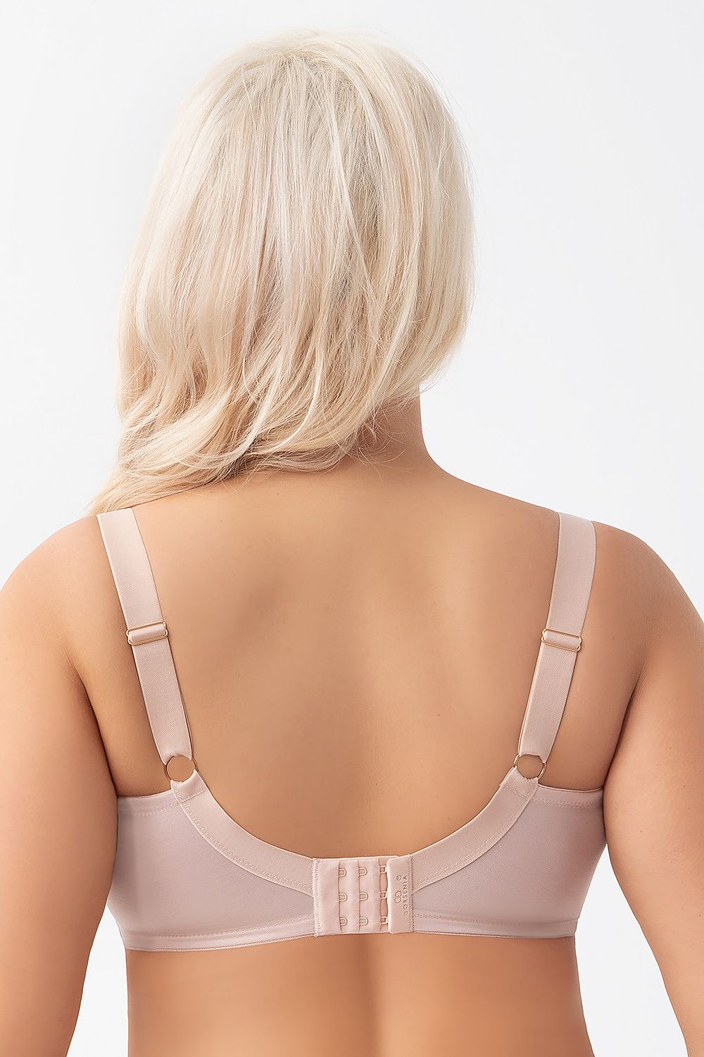 “Back view of bridal soft bra with adjustable hook-and-eye closure”