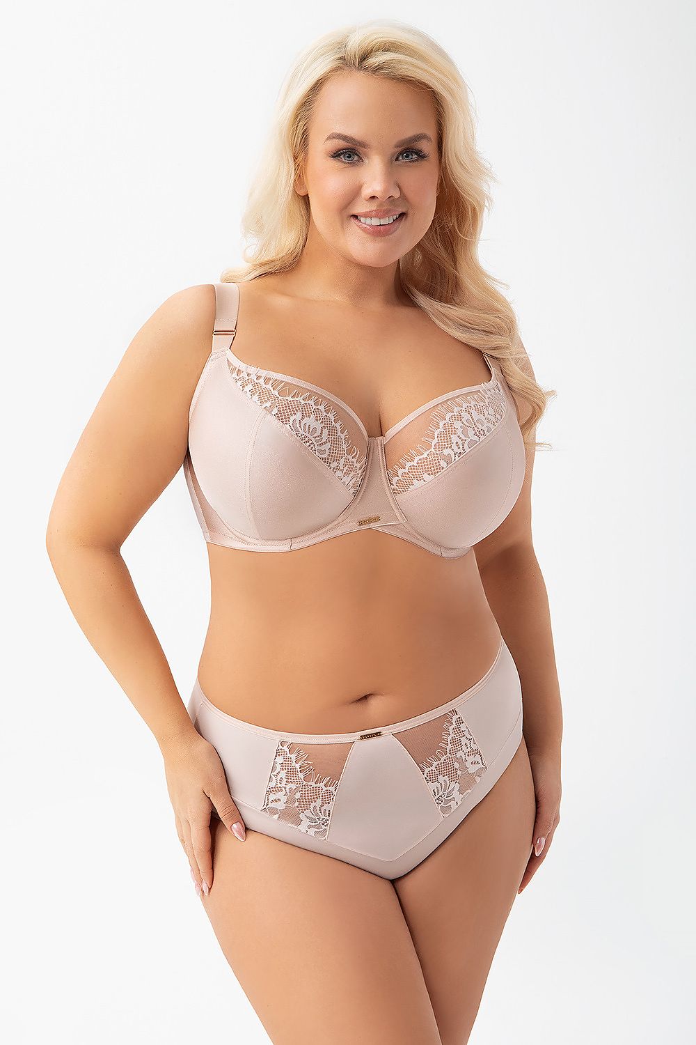 Plus size woman wearing stylish high rise panties with smooth back