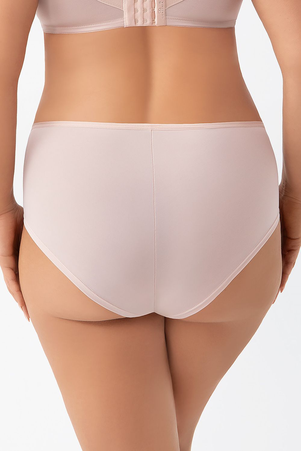 Close up of delicate embroidery and mesh inserts on high waisted lingerie
