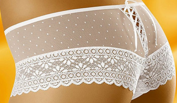 Plus size sheer polka dot shorts with lace trim