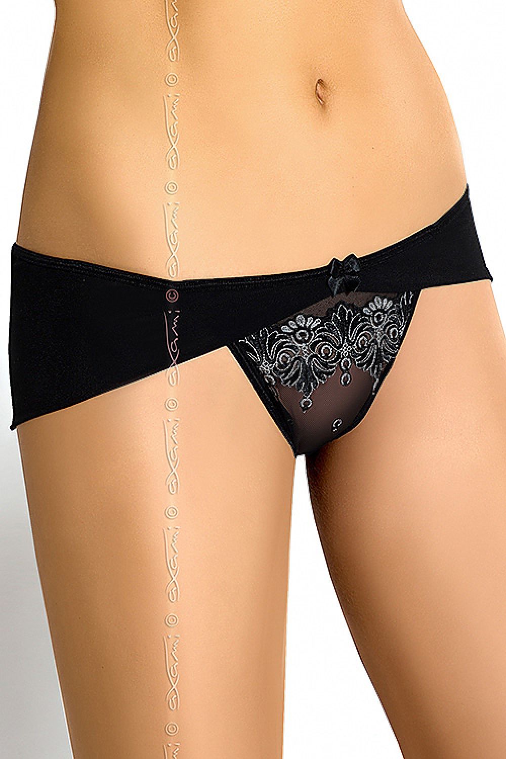 Black Bell Panties in microfiber with black and silver lace on tulle sides