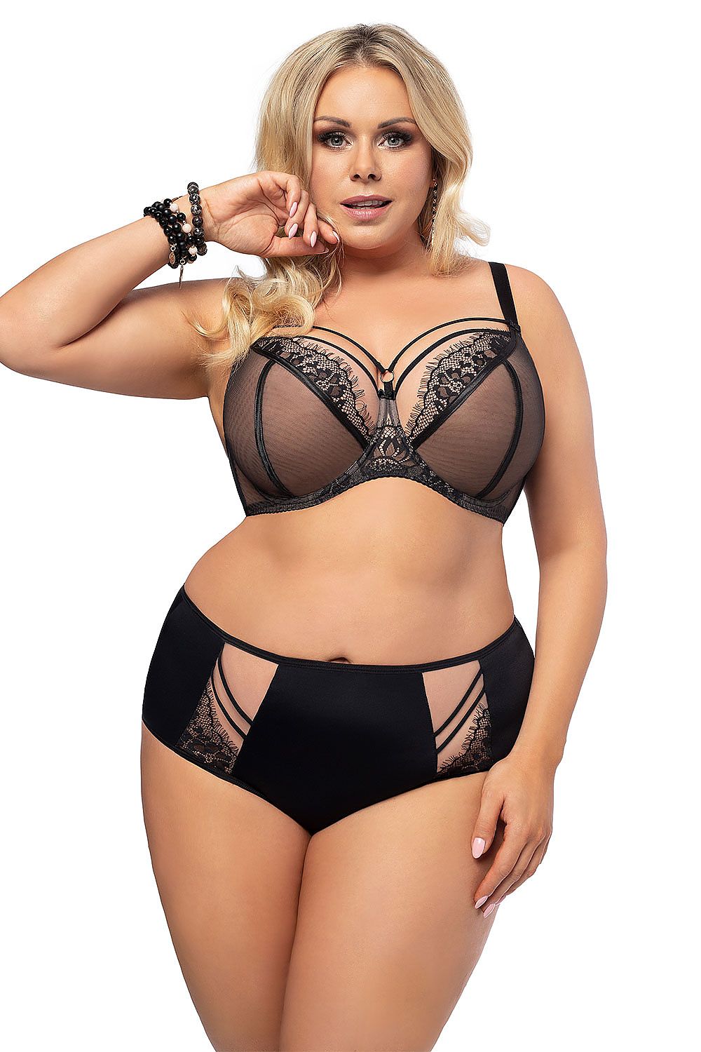 “Side view showing underwire support and side-gathering construction with double-layer tulle”