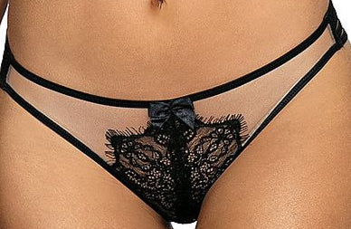 Plus size black and beige lace thong with strappy back design